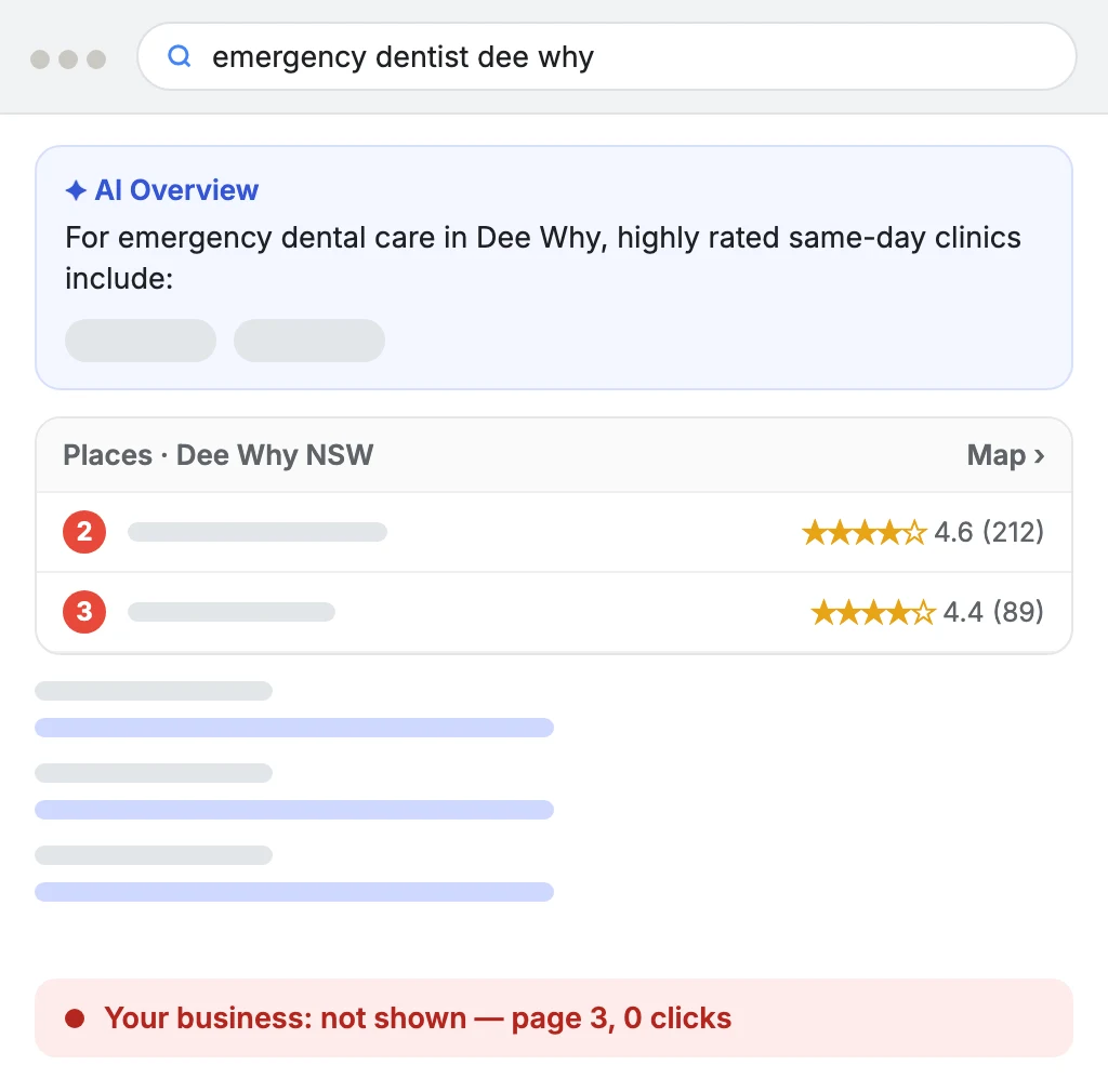 Google result for a Northern Beaches search where your business is not shown