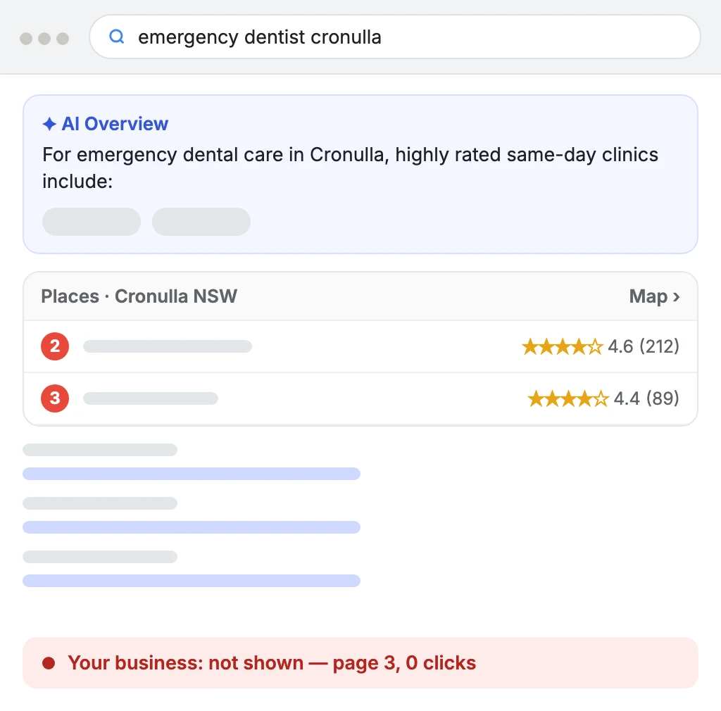 Google result for a Sutherland Shire search where your business is not shown